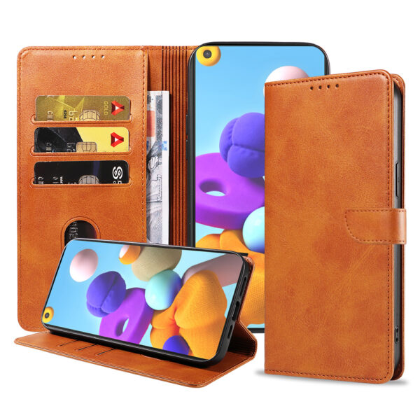 Samsung Galaxy A21 leren telefoonhoesje bookcase met pasjeshouder en magnetisch lipje (1) bruin