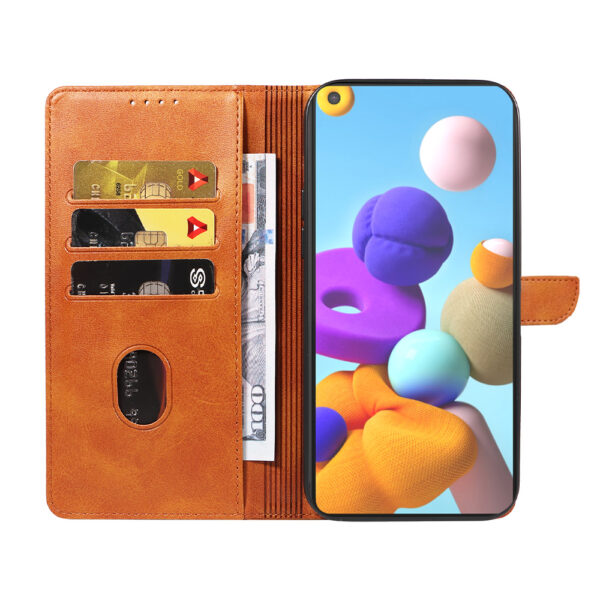 Samsung Galaxy A21 leren telefoonhoesje bookcase met pasjeshouder en magnetisch lipje (2) bruin