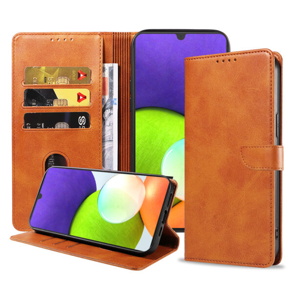 Samsung Galaxy A22 leren telefoonhoesje bookcase met pasjeshouder en magnetisch lipje (1) bruin