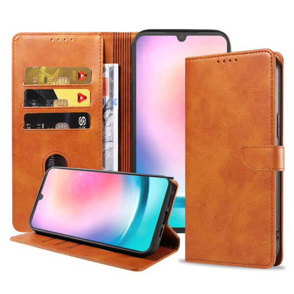 Samsung Galaxy A24 4G leren telefoonhoesje bookcase met pasjeshouder en magnetisch lipje (1) bruin