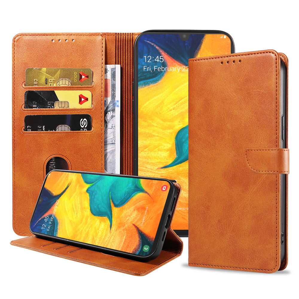 Samsung Galaxy A30 leren telefoonhoesje bookcase met pasjeshouder en magnetisch lipje (1) bruin