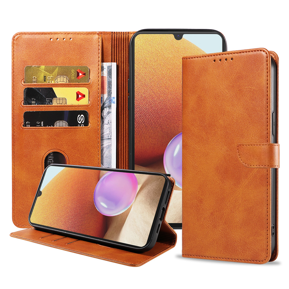 Samsung Galaxy A32 4G leren telefoonhoesje bookcase met pasjeshouder en magnetisch lipje (1) bruin
