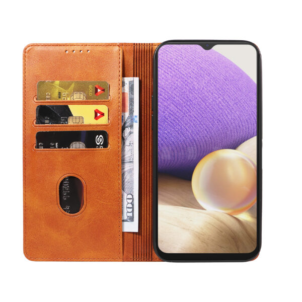 Samsung Galaxy A32 5G leren telefoonhoesje bookcase met pasjeshouder en magnetische sluiting (2) bruin