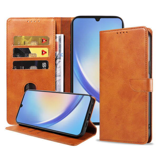 Samsung Galaxy A34 5G leren telefoonhoesje bookcase met pasjeshouder en magnetisch lipje (1) bruin