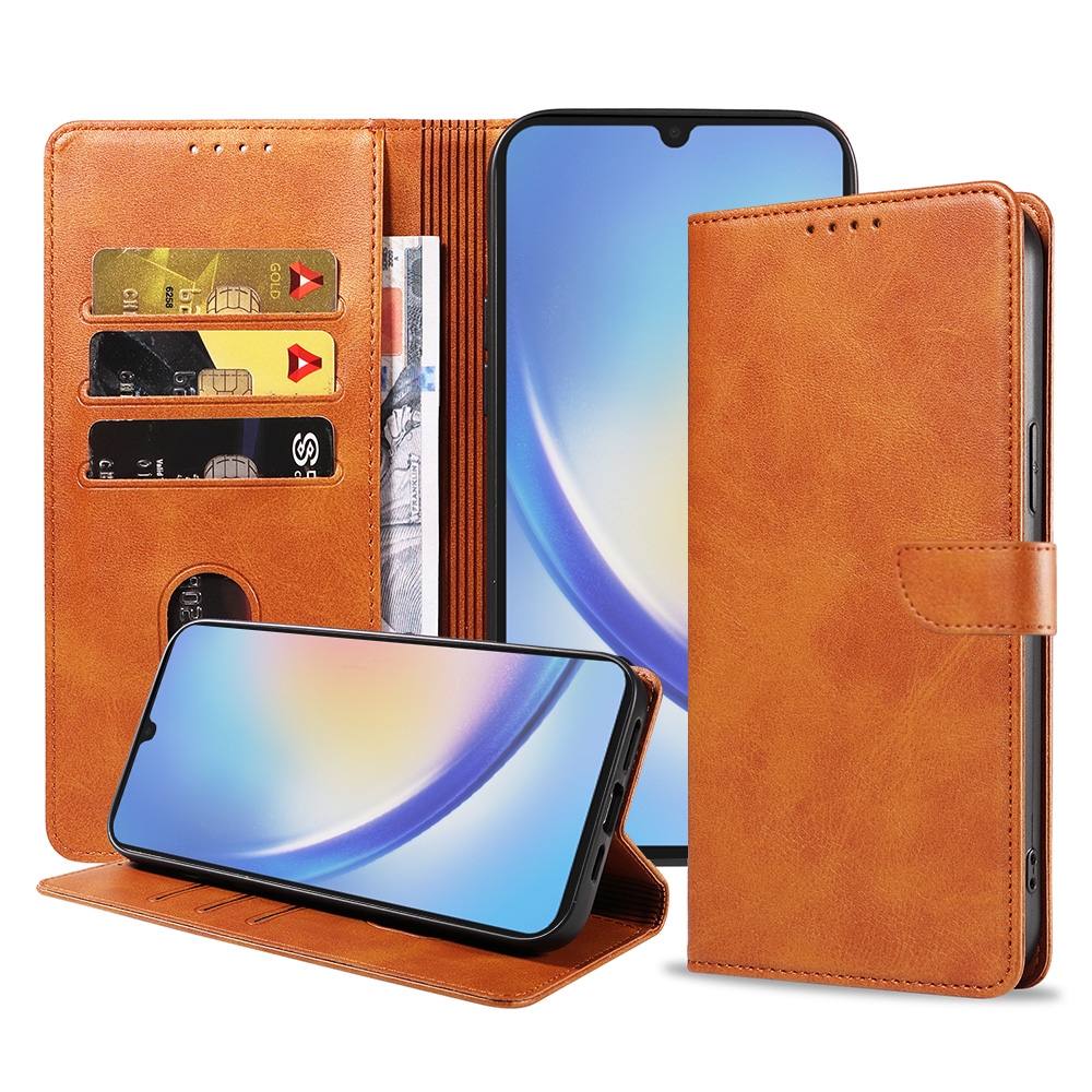 Samsung Galaxy A34 5G leren telefoonhoesje bookcase met pasjeshouder en magnetisch lipje (1) bruin