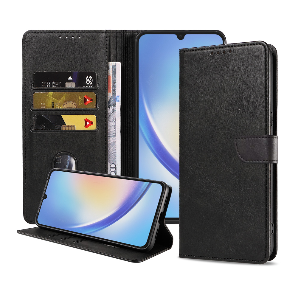 Samsung Galaxy A34 5G leren telefoonhoesje bookcase met pasjeshouder en magnetisch lipje (1)