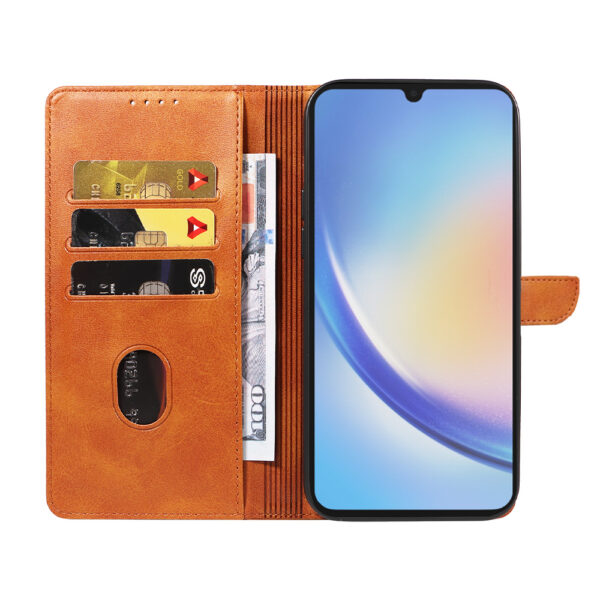 Samsung Galaxy A34 5G leren telefoonhoesje bookcase met pasjeshouder en magnetisch lipje (2) bruin