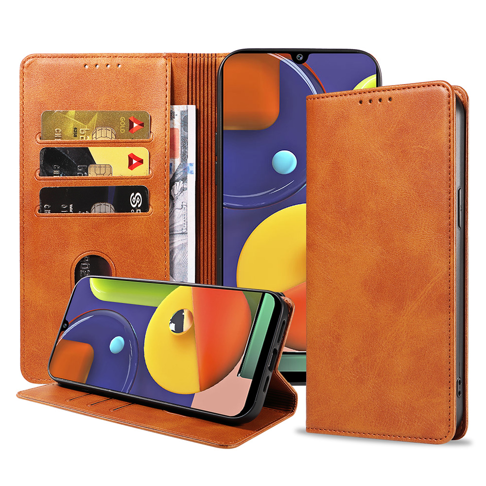 Samsung Galaxy A50s leren telefoonhoesje bookcase met pasjeshouder en magnetische sluiting (1) bruin