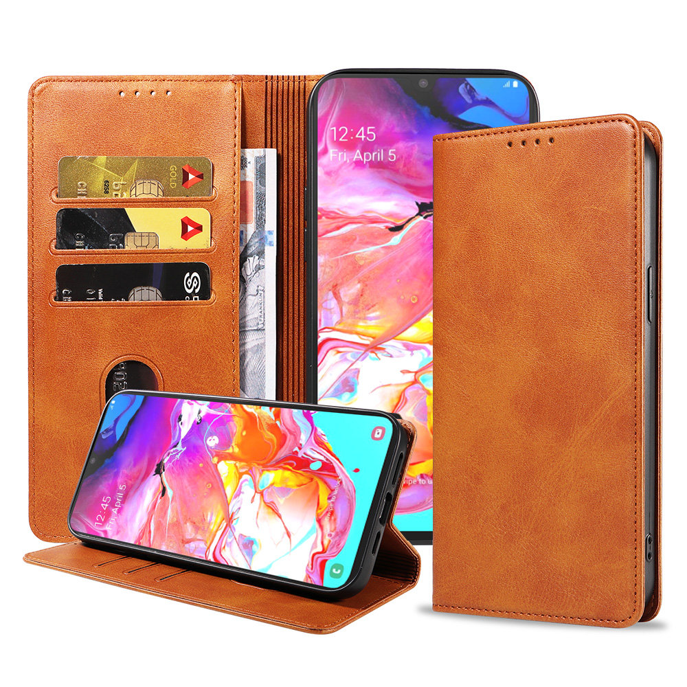 Samsung Galaxy A70s leren telefoonhoesje bookcase met pasjeshouder en magnetische sluiting (1) bruin