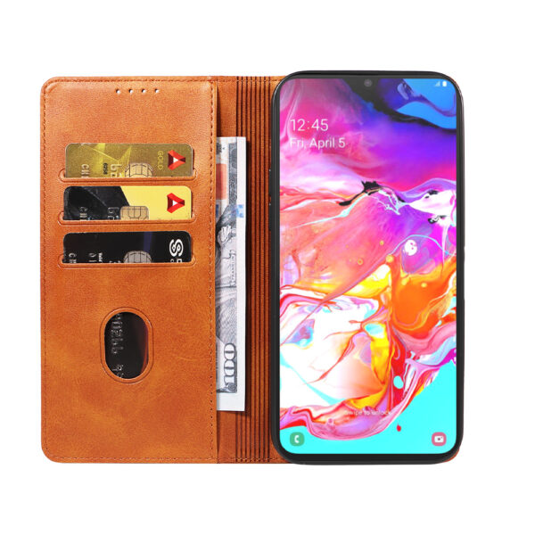 Samsung Galaxy A70s leren telefoonhoesje bookcase met pasjeshouder en magnetische sluiting (2) bruin