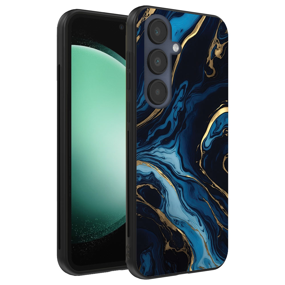 Samsung Galaxy S23 FE telefoonhoesje met blauw goud marmer opdruk (1)