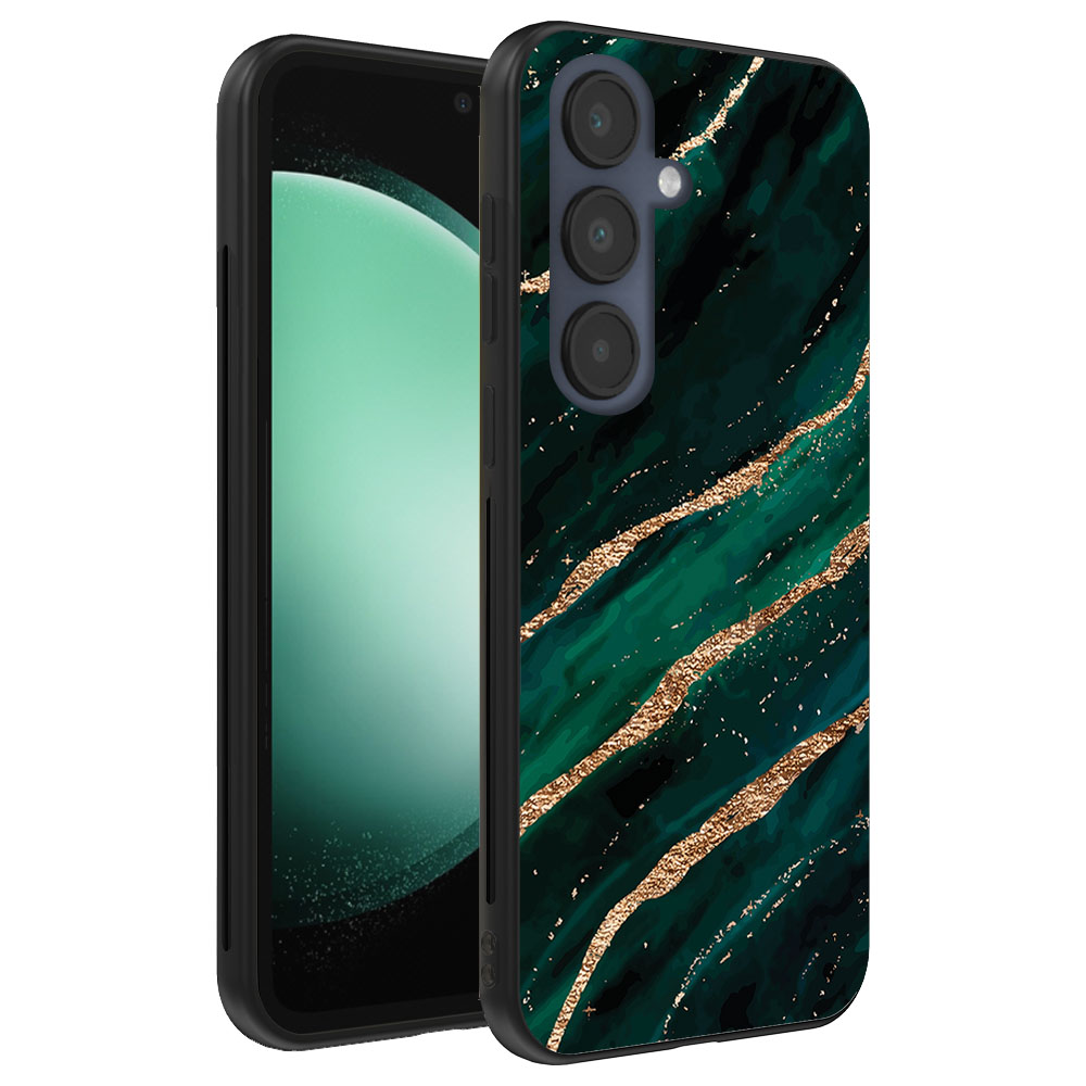 Samsung Galaxy S23 FE telefoonhoesje met groen goud marmer opdruk (1)