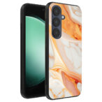 Samsung Galaxy S23 FE telefoonhoesje met oranje marmer opdruk (1)