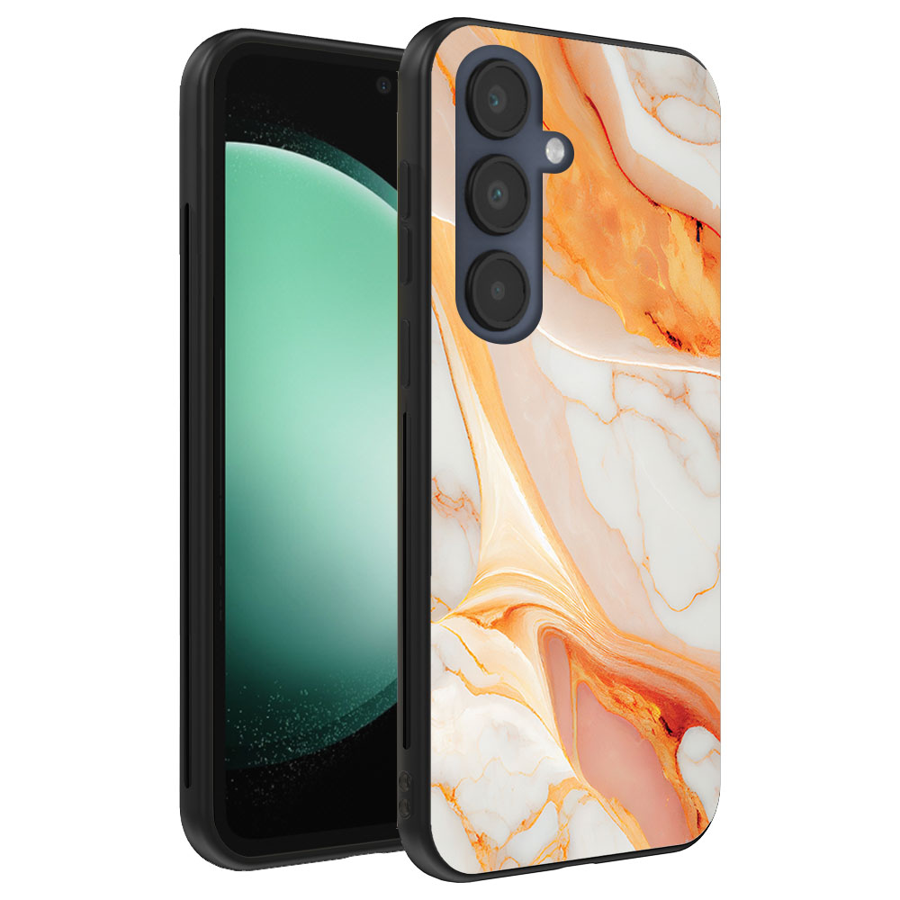 Samsung Galaxy S23 FE telefoonhoesje met oranje marmer opdruk (1)