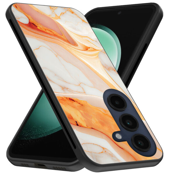 Samsung Galaxy S23 FE telefoonhoesje met oranje marmer opdruk (3)
