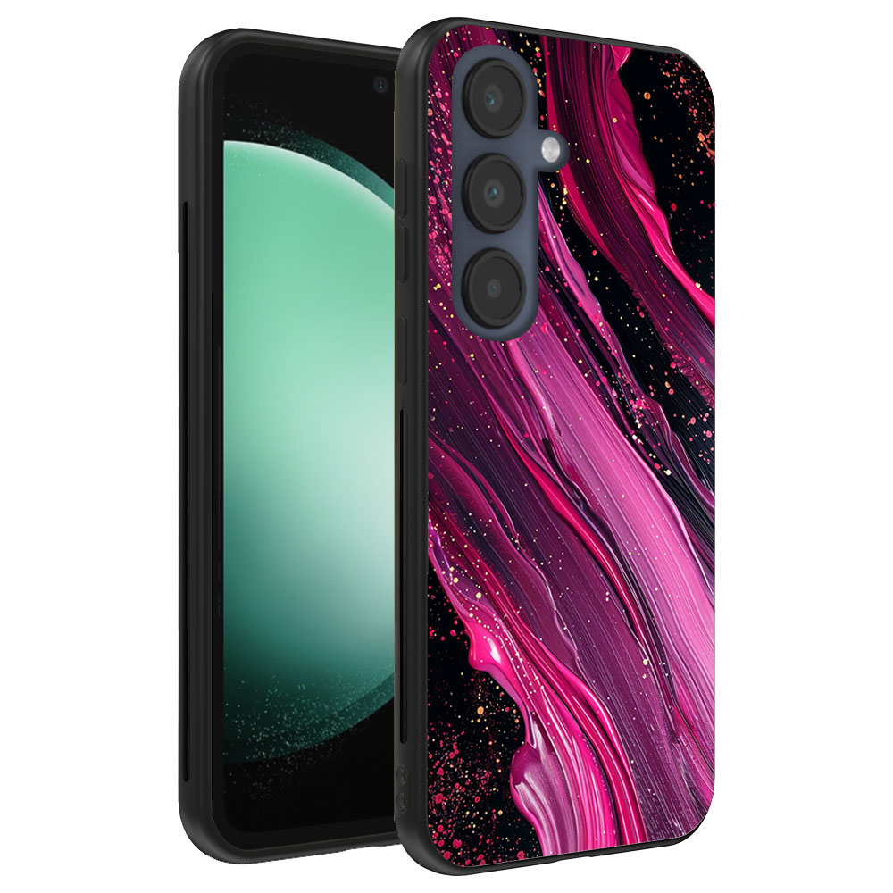 Samsung Galaxy S23 FE telefoonhoesje met paars roze marmer opdruk (1)