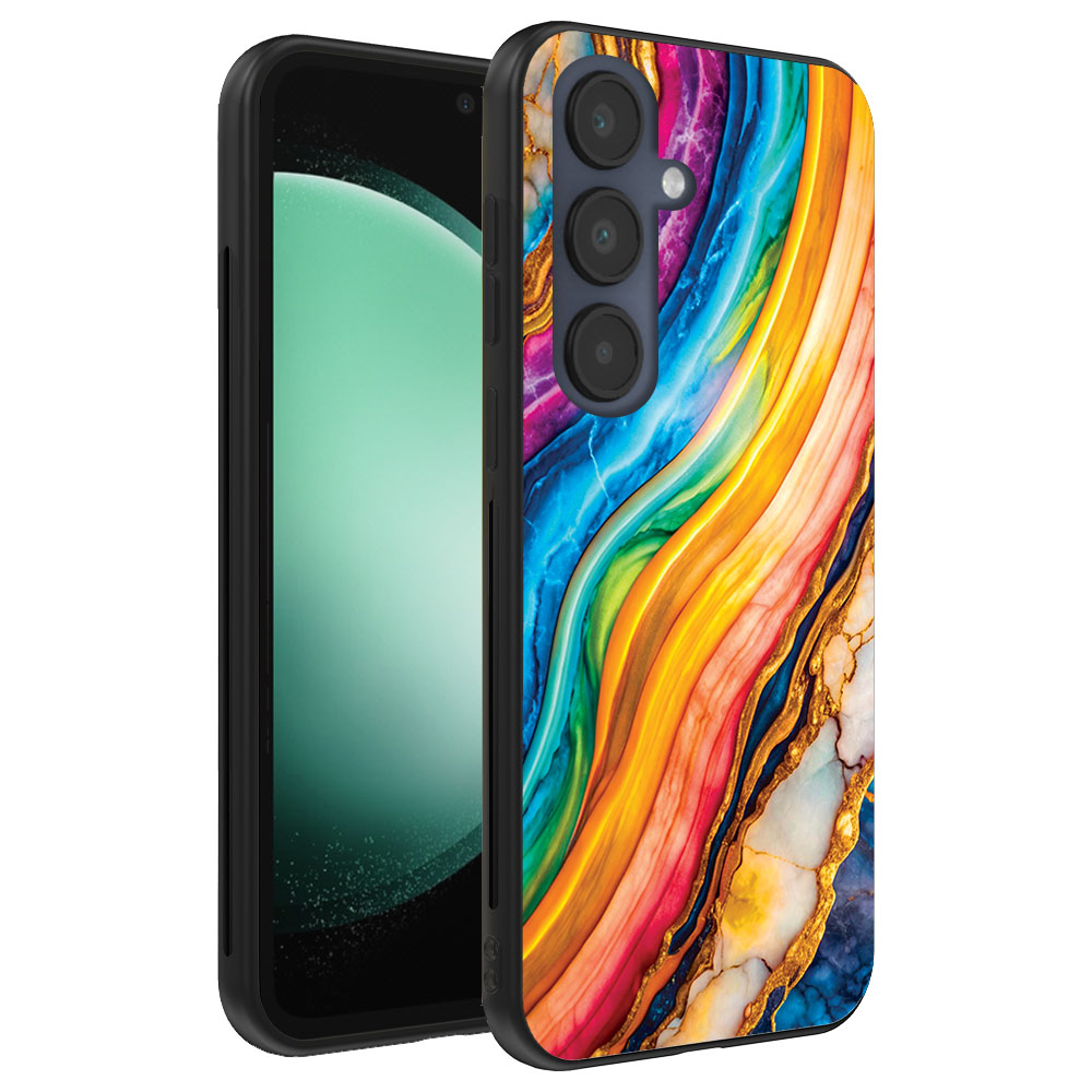 Samsung Galaxy S23 FE telefoonhoesje met regenboog goud marmer opdruk (1)