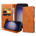 Samsung Galaxy S23 Plus leren telefoonhoesje bookcase met pasjeshouder en magnetisch lipje (1) bruin