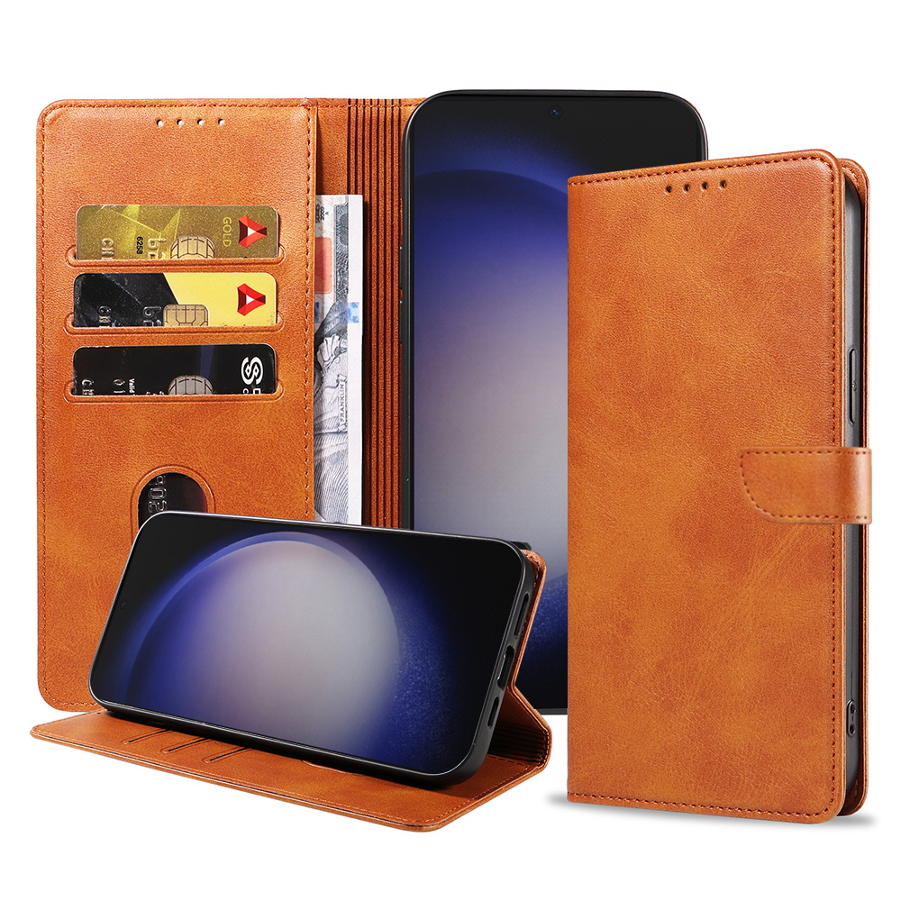 Samsung Galaxy S23 Plus leren telefoonhoesje bookcase met pasjeshouder en magnetisch lipje (1) bruin