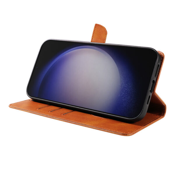 Samsung Galaxy S23 Plus leren telefoonhoesje bookcase met pasjeshouder en magnetisch lipje (3) bruin