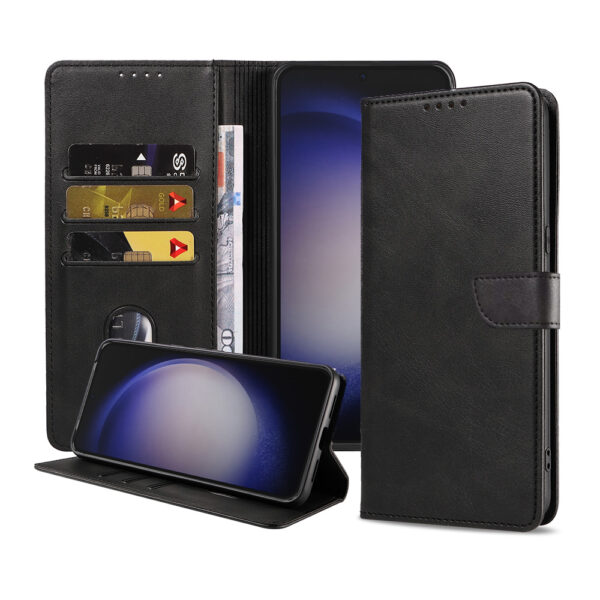 Samsung Galaxy S23 Plus leren telefoonhoesje bookcase met pasjeshouder en magnetische lipje (1) zwart