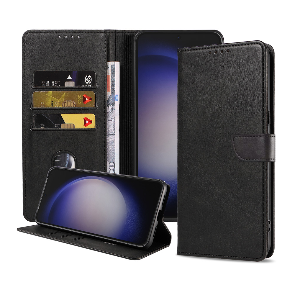 Samsung Galaxy S23 Plus leren telefoonhoesje bookcase met pasjeshouder en magnetische lipje (1) zwart