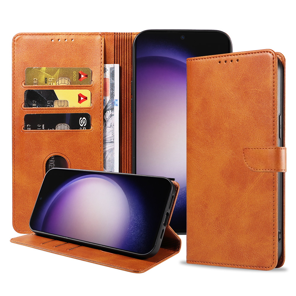 Samsung Galaxy S23 Ultra leren telefoonhoesje bookcase met pasjeshouder en magnetisch lipje (1) bruin