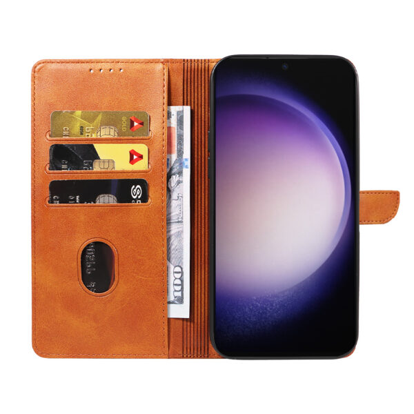 Samsung Galaxy S23 Ultra leren telefoonhoesje bookcase met pasjeshouder en magnetisch lipje (2) bruin