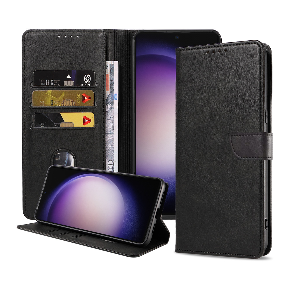 Samsung Galaxy S23 Ultra leren telefoonhoesje bookcase met pasjeshouder en magnetische lipje (1) zwart