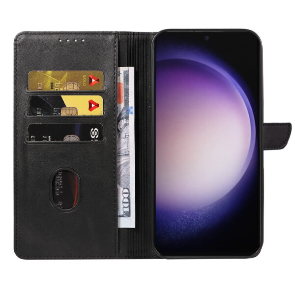 Samsung Galaxy S23 Ultra leren telefoonhoesje bookcase met pasjeshouder en magnetische lipje (2) zwart