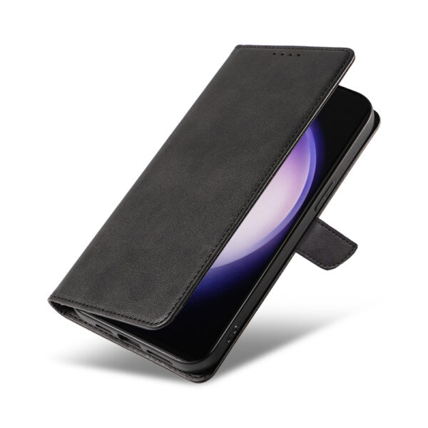 Samsung Galaxy S23 Ultra leren telefoonhoesje bookcase met pasjeshouder en magnetische lipje (4) zwart