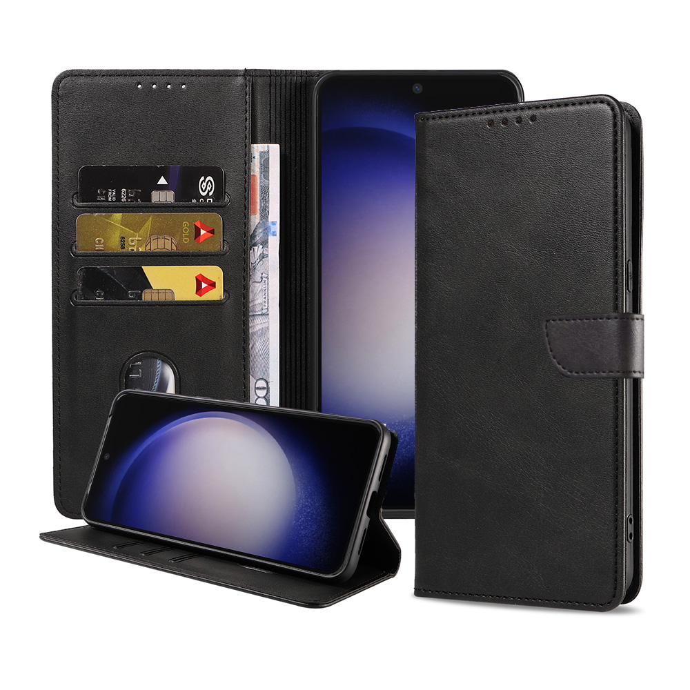 Samsung Galaxy S23 leren telefoonhoesje bookcase met pasjeshouder en magnetische lipje (1) zwart