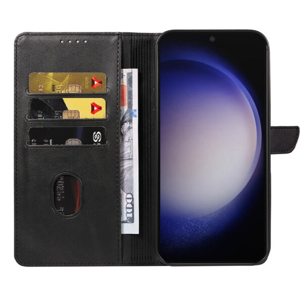 Samsung Galaxy S23 leren telefoonhoesje bookcase met pasjeshouder en magnetische lipje (2) zwart