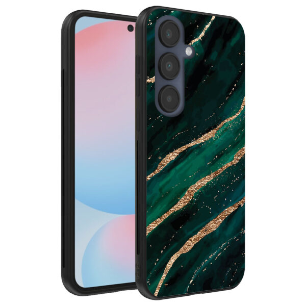 Samsung Galaxy S24 FE telefoonhoesje met groen goud marmer opdruk (1)