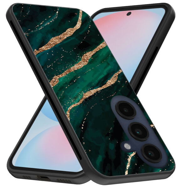 Samsung Galaxy S24 FE telefoonhoesje met groen goud marmer opdruk (3)