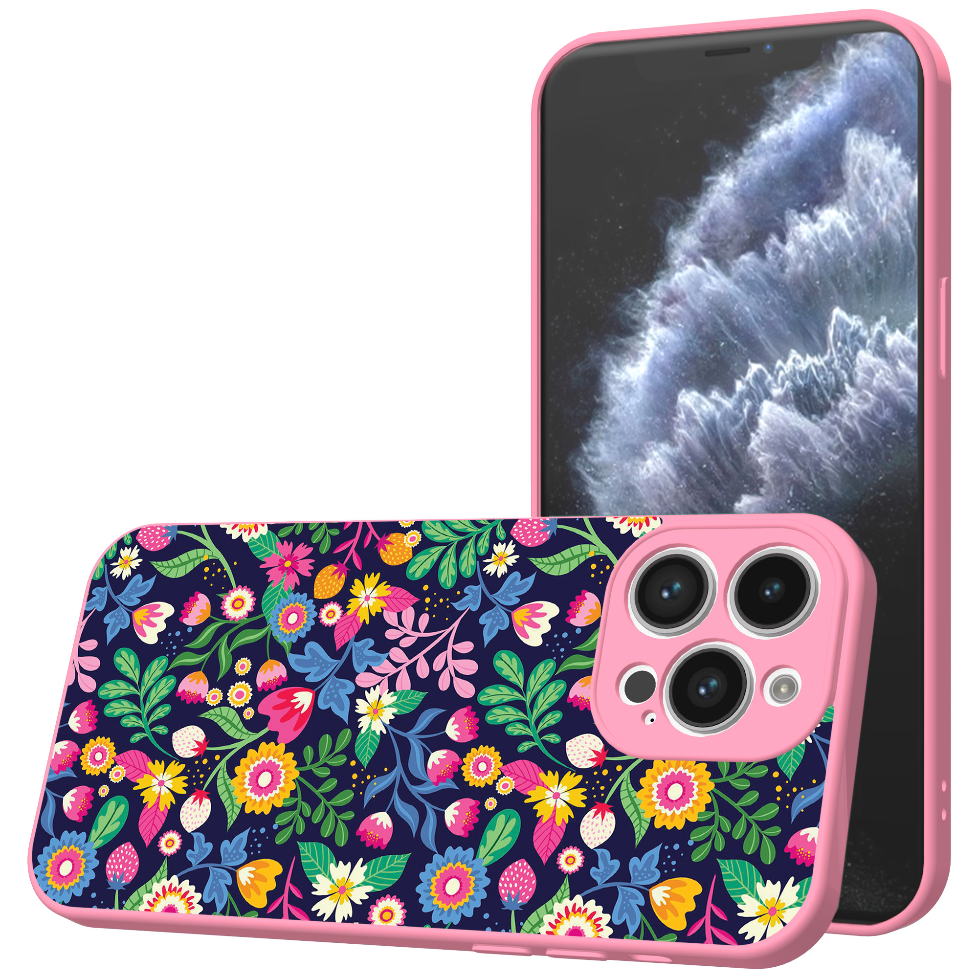 iPhone 11 Pro Max telefoonhoesje met bloemen opdruk roze (1)