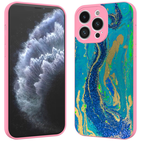 iPhone 11 Pro Max telefoonhoesje met goud blauw marmer opdruk roze (2)