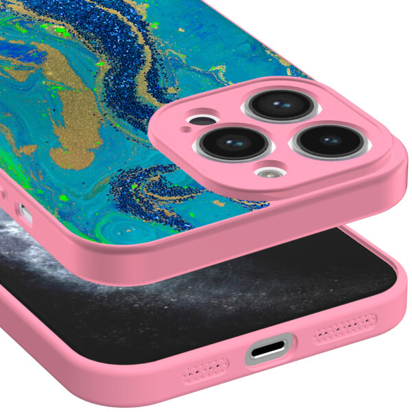 iPhone 11 Pro Max telefoonhoesje met goud blauw marmer opdruk roze (3)