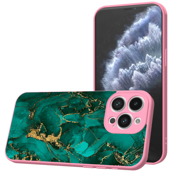iPhone 11 Pro Max telefoonhoesje met goud groen marmer opdruk roze (1)