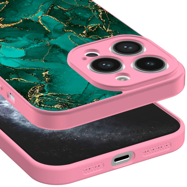 iPhone 11 Pro Max telefoonhoesje met goud groen marmer opdruk roze (3)