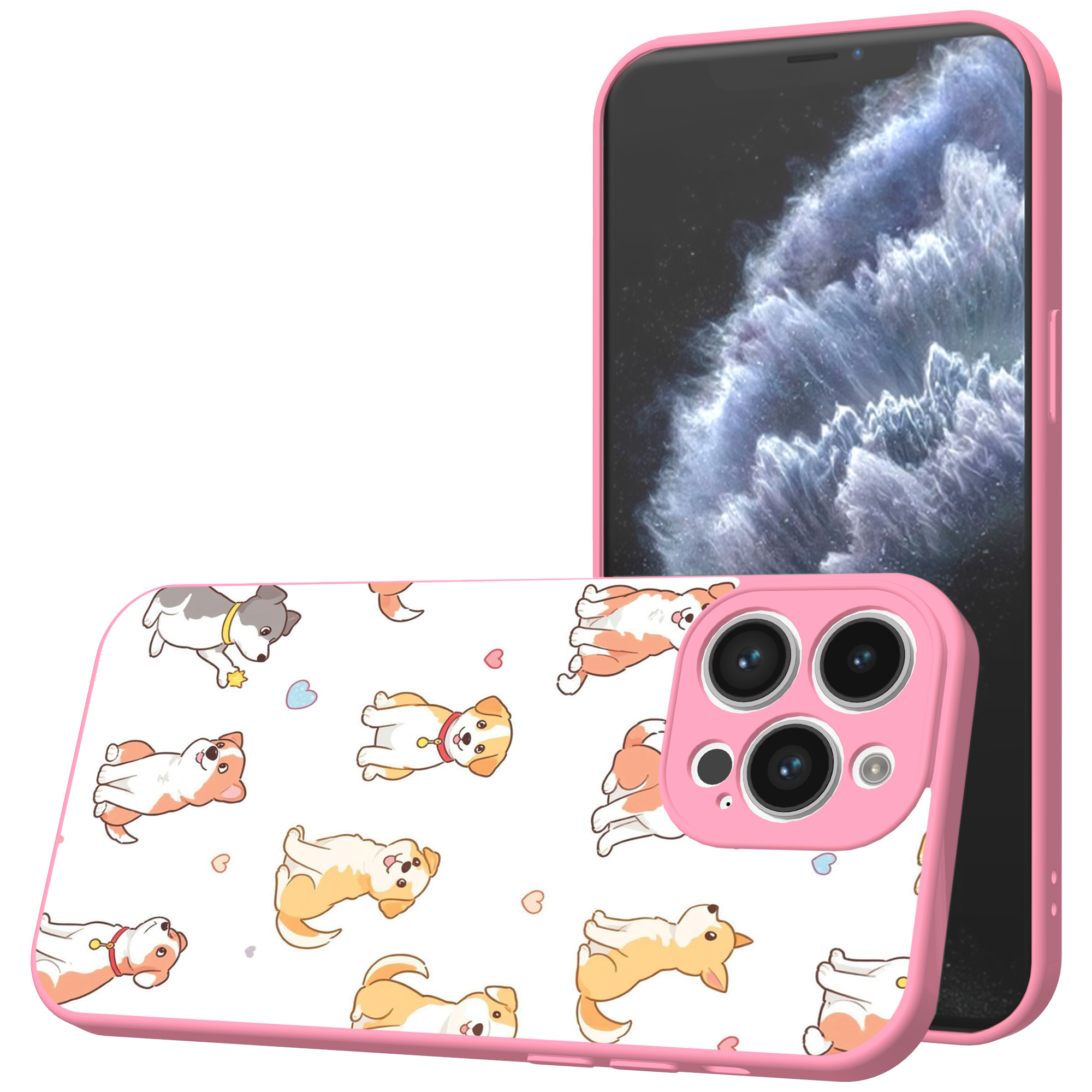 iPhone 11 Pro Max telefoonhoesje met honden opdruk roze (1)