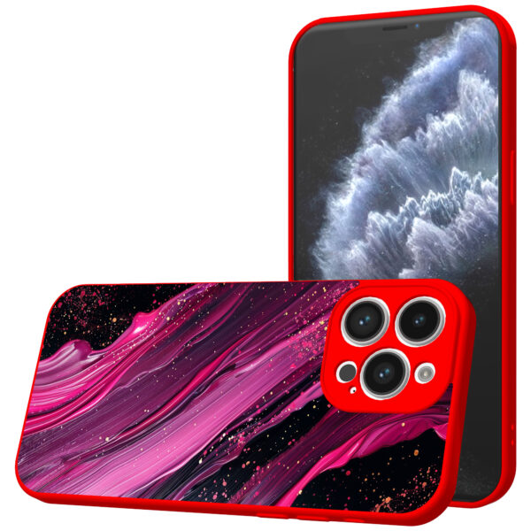 iPhone 11 Pro Max telefoonhoesje met paars roze marmer opdruk rood (1)