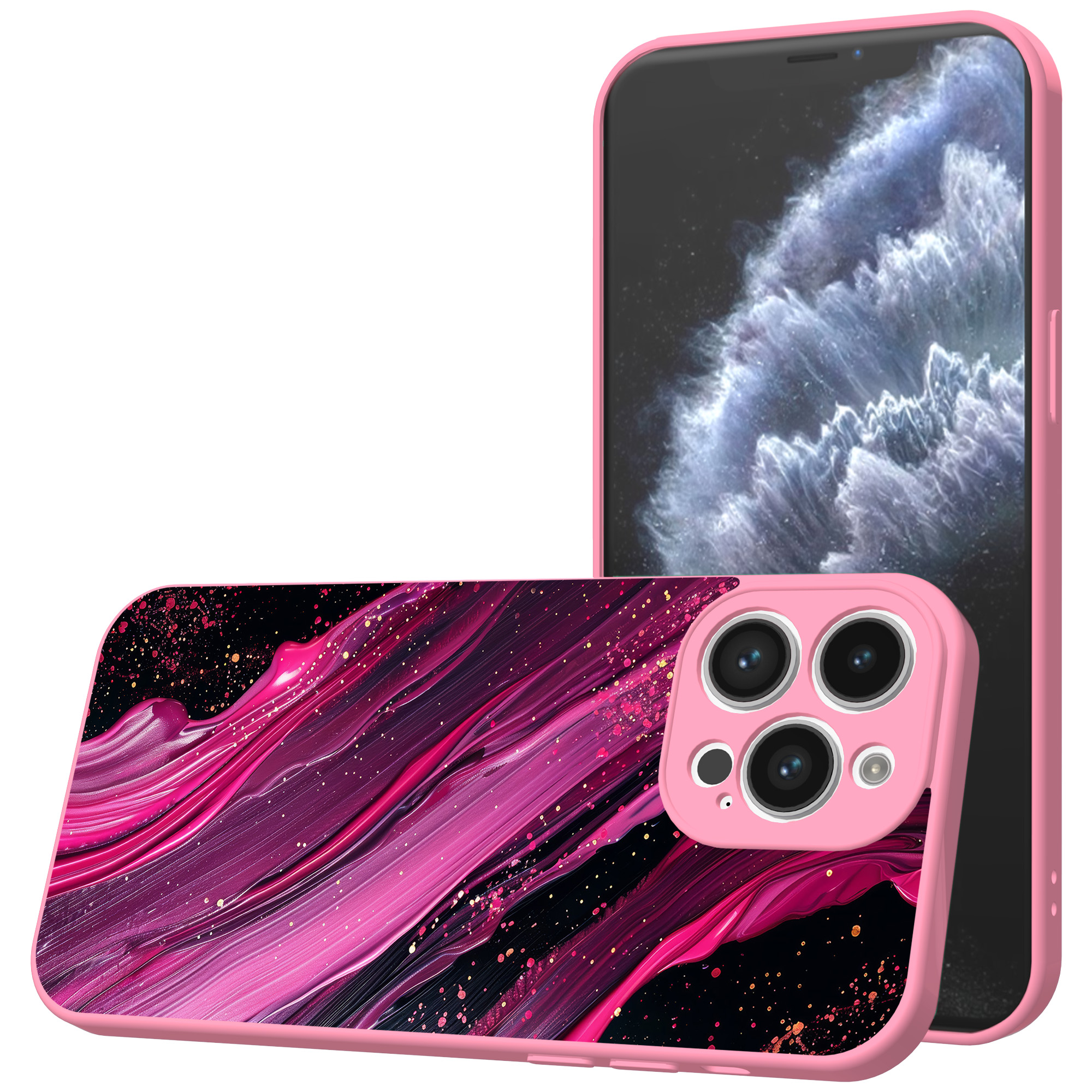 iPhone 11 Pro Max telefoonhoesje met paars roze marmer opdruk roze (1)