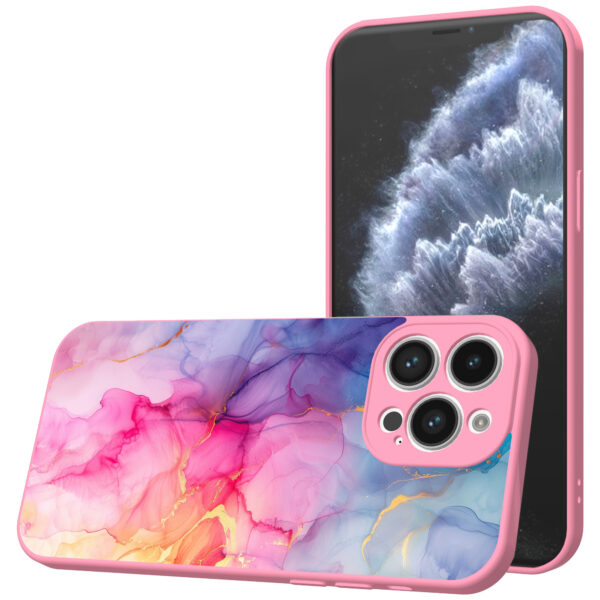 iPhone 11 Pro Max telefoonhoesje met regenboog marmer opdruk roze (1)