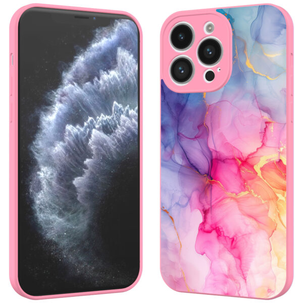 iPhone 11 Pro Max telefoonhoesje met regenboog marmer opdruk roze (2)