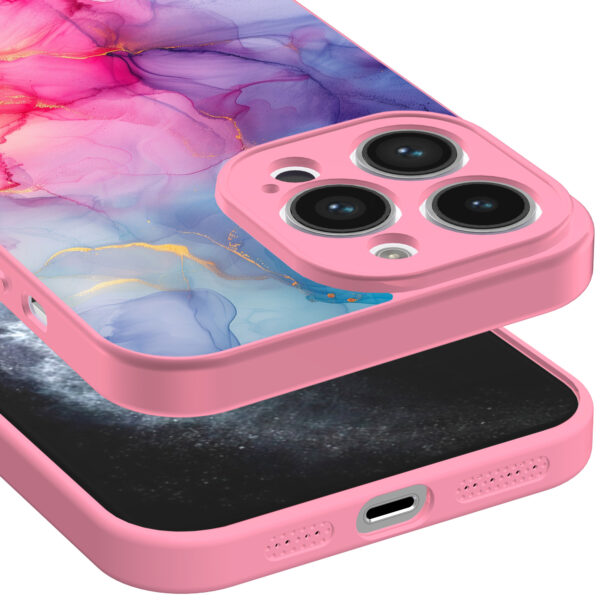 iPhone 11 Pro Max telefoonhoesje met regenboog marmer opdruk roze (3)