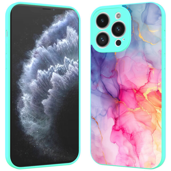 iPhone 11 Pro Max telefoonhoesje met regenboog marmer opdruk turqoise (2)