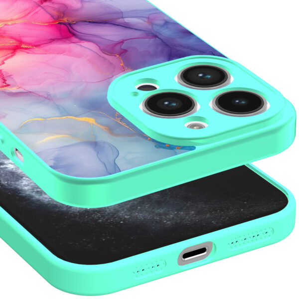 iPhone 11 Pro Max telefoonhoesje met regenboog marmer opdruk turqoise (3)