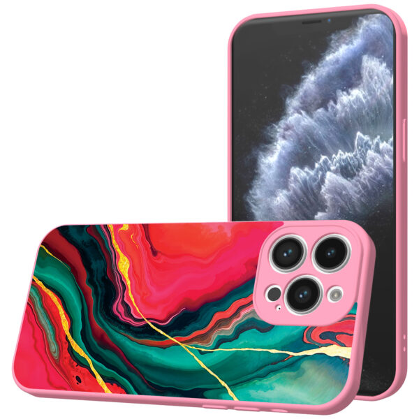 iPhone 11 Pro Max telefoonhoesje met rood groen marmer opdruk roze (1)