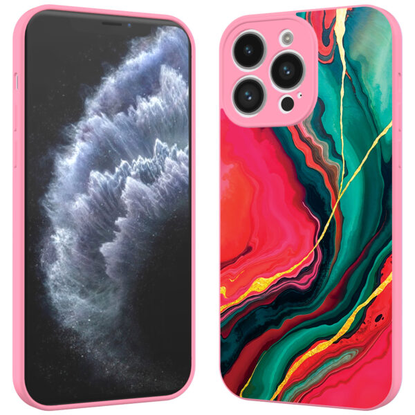 iPhone 11 Pro Max telefoonhoesje met rood groen marmer opdruk roze (2)